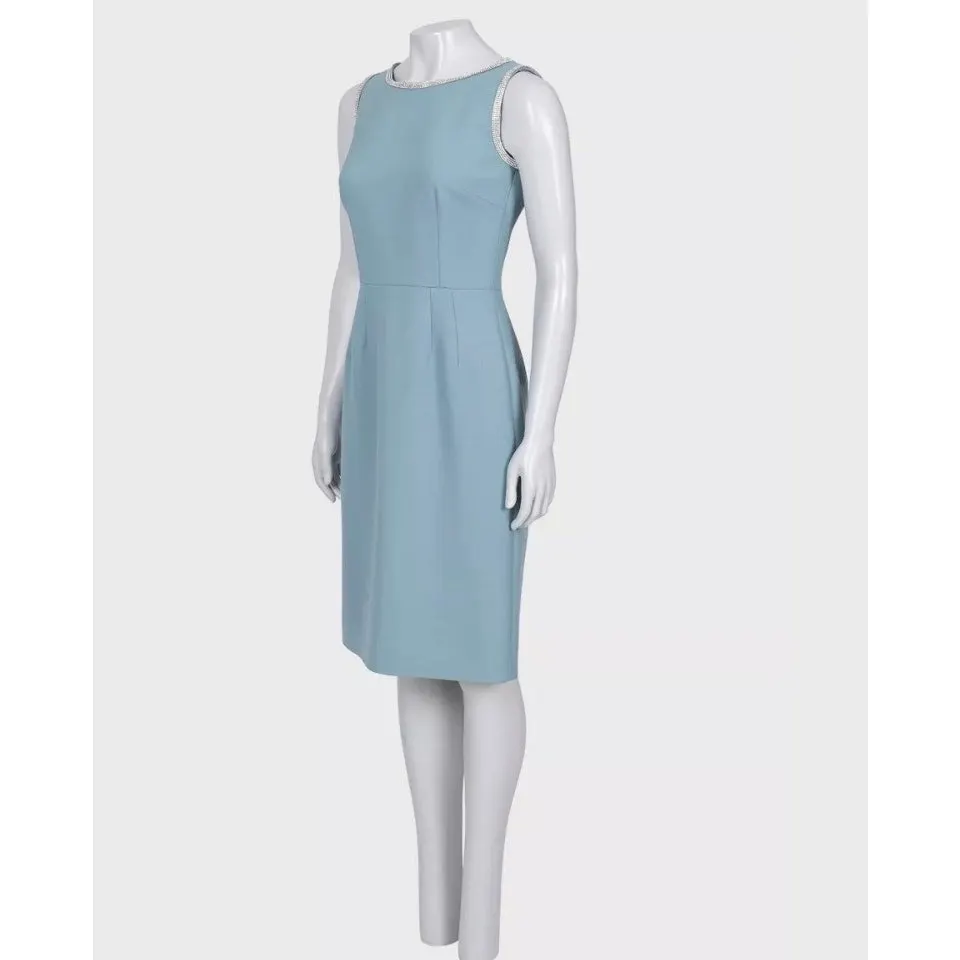 Dolce & Gabbana Blue Wool Crystal Embellished Dress Sz.40 Pre-owned Blue Wool Good - Back View