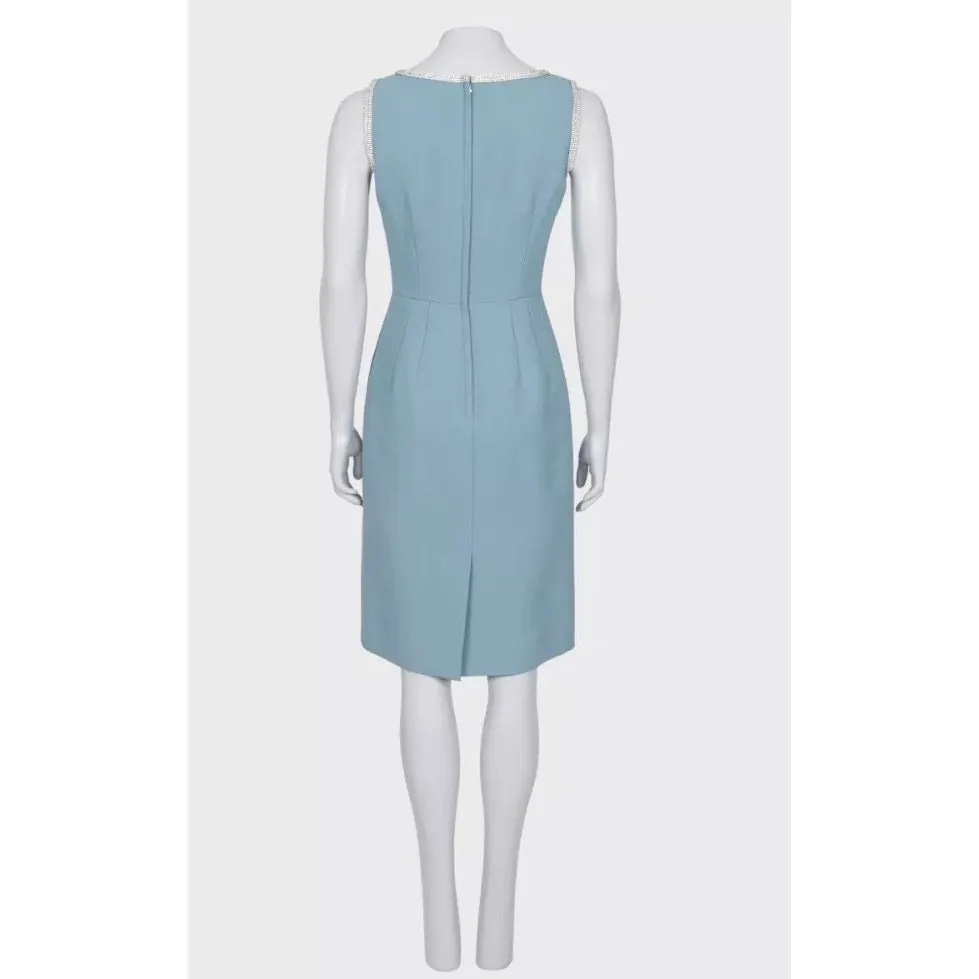Dolce & Gabbana Blue Wool Crystal Embellished Dress Sz.40 Pre-owned Blue Wool Good - Inside View