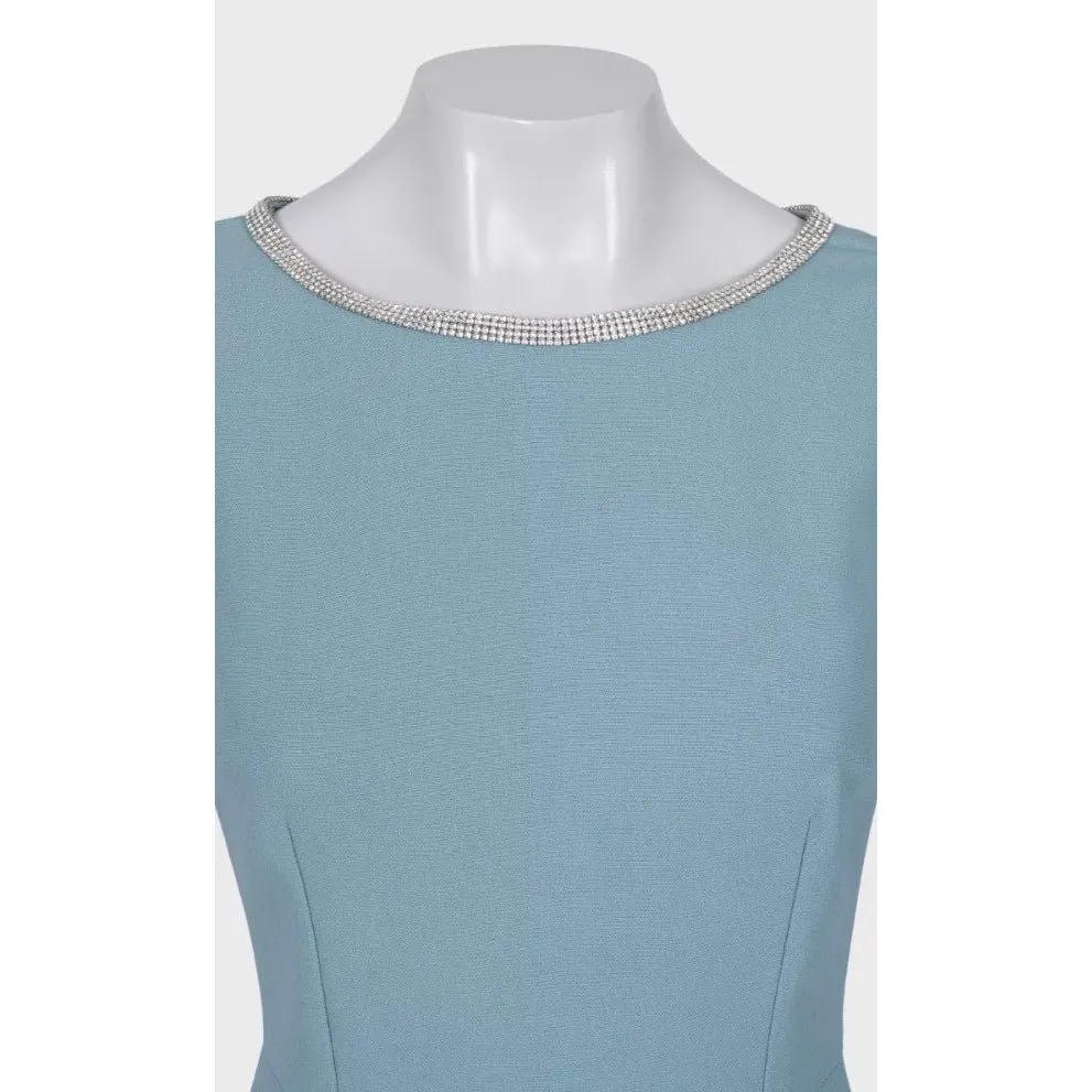 Dolce & Gabbana Blue Wool Crystal Embellished Dress Sz.40 Pre-owned Blue Wool Good - Model View