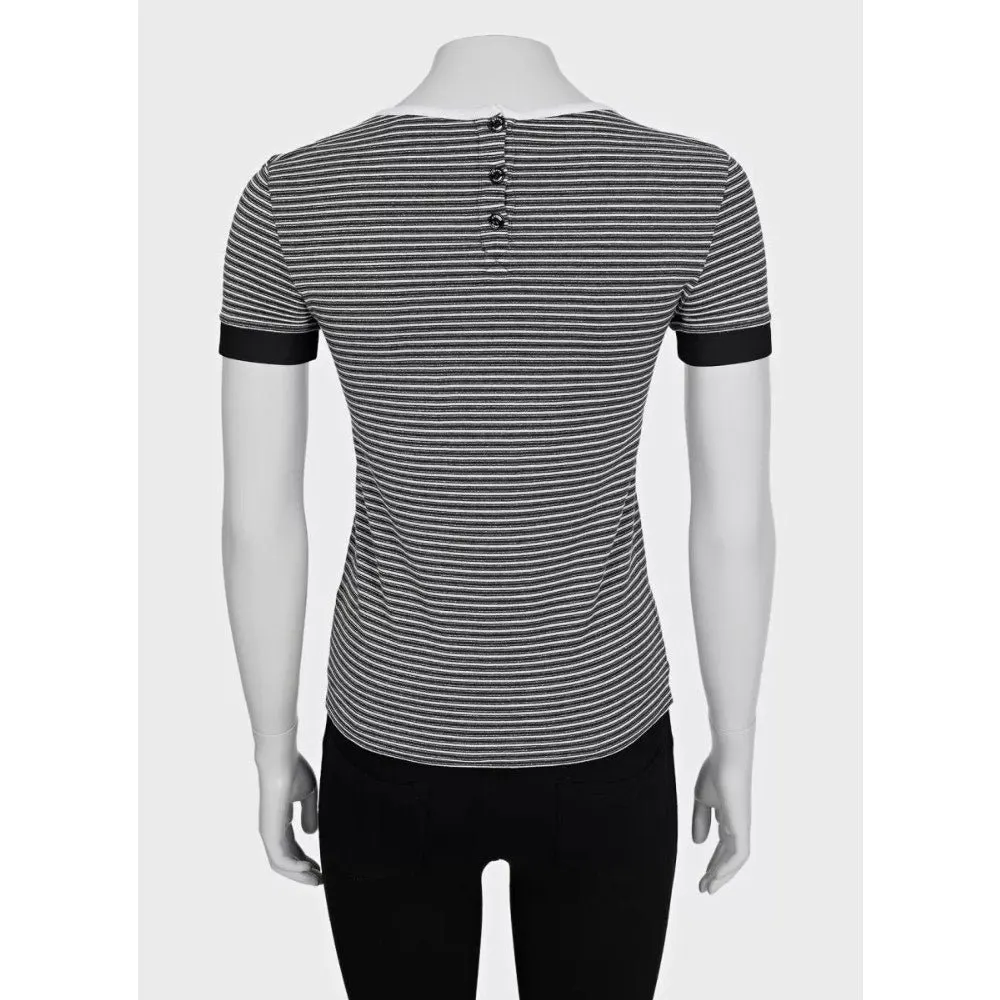 Chanel 2015 Black White Striped Fitted T-Shirt FR 34 XS Pre-owned Black Good - Inside View
