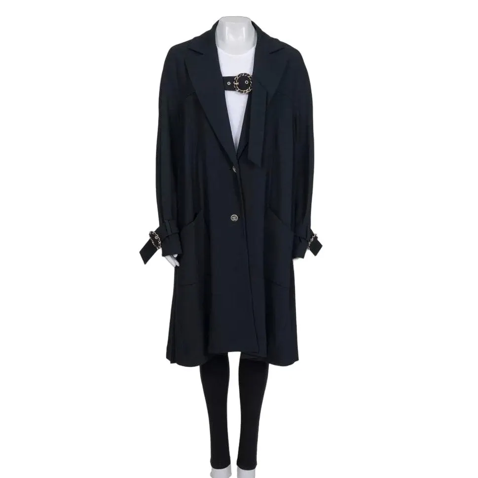 Chanel NWOT Chanel Black Coat with Gold Strap Details, Sz 42/ XL Pre-owned Black Never worn - Front View