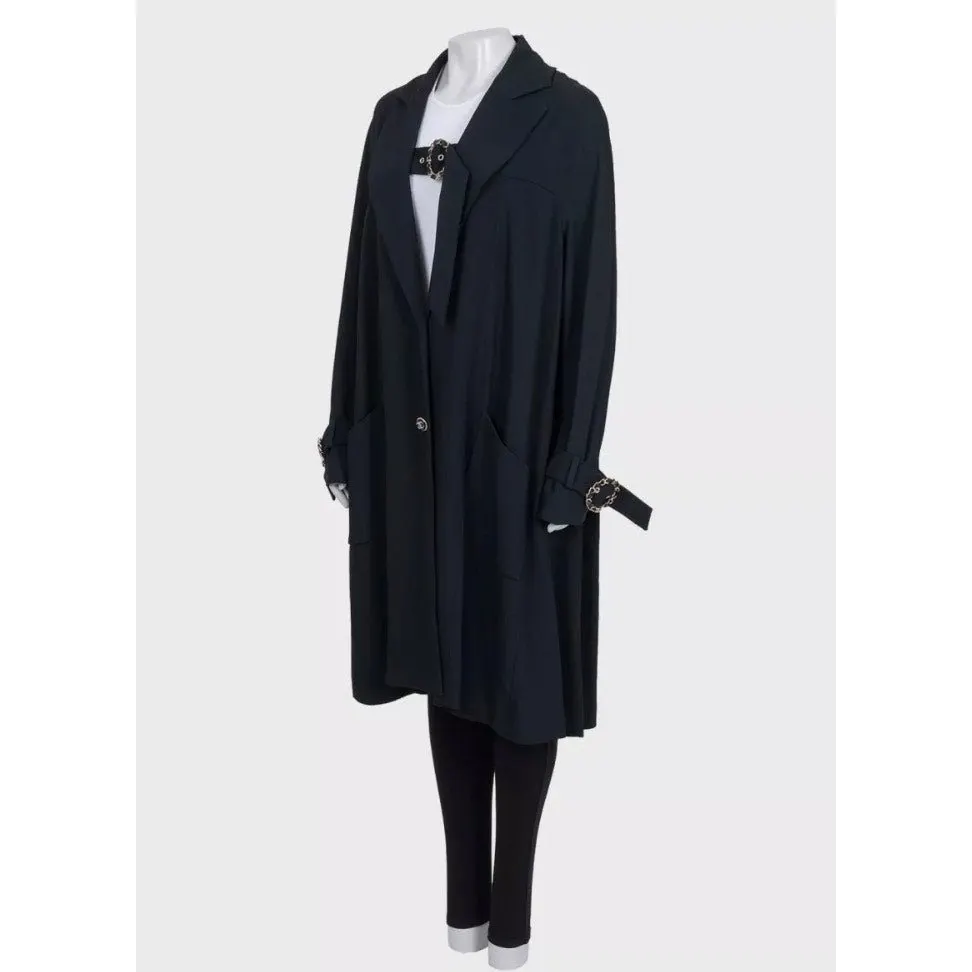 Chanel NWOT Chanel Black Coat with Gold Strap Details, Sz 42/ XL Pre-owned Black Never worn - Back View