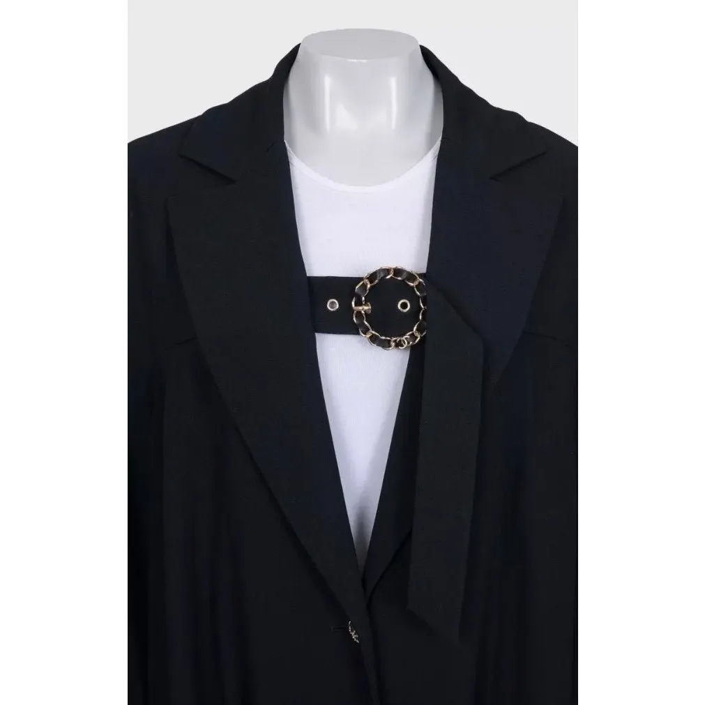 Chanel NWOT Chanel Black Coat with Gold Strap Details, Sz 42/ XL Pre-owned Black Never worn - Model View