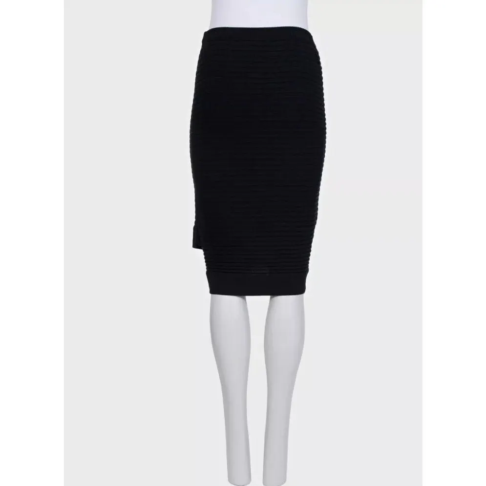 Chanel Black Cashmere Pencil Skirt Sz.40 Pre-owned Black Wool Good - Inside View