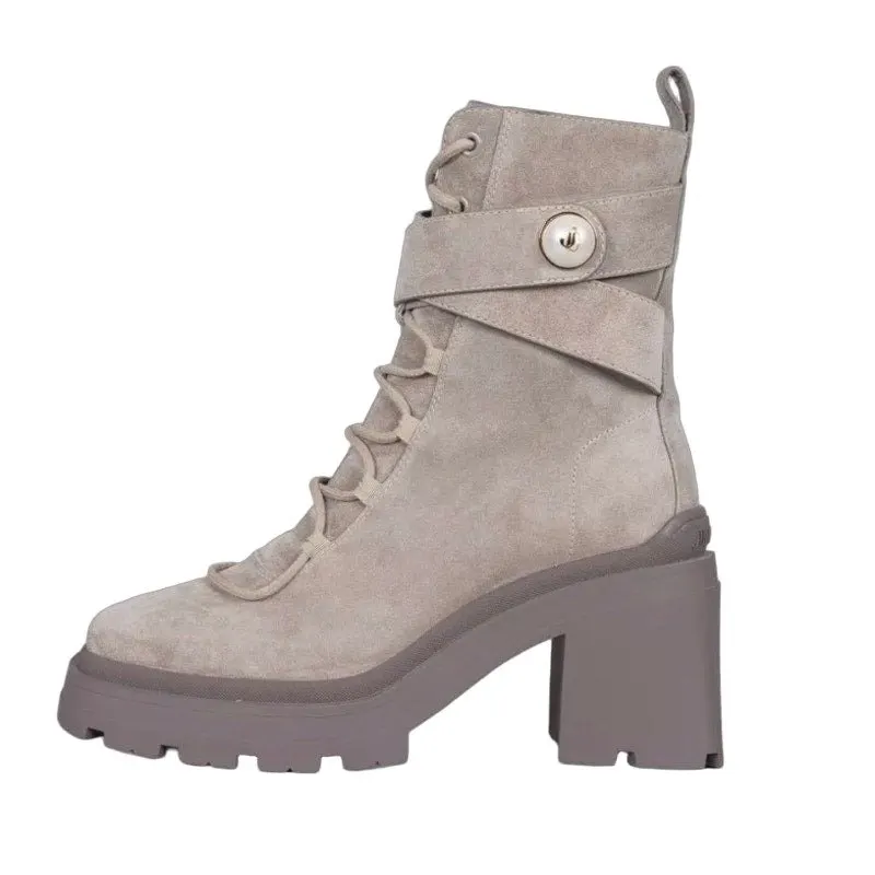 Jimmy Choo NWB Jimmy Choo Noemi Gray Suede Lace-Up Boots Gold Hardware Sz.37.5 pre-owned