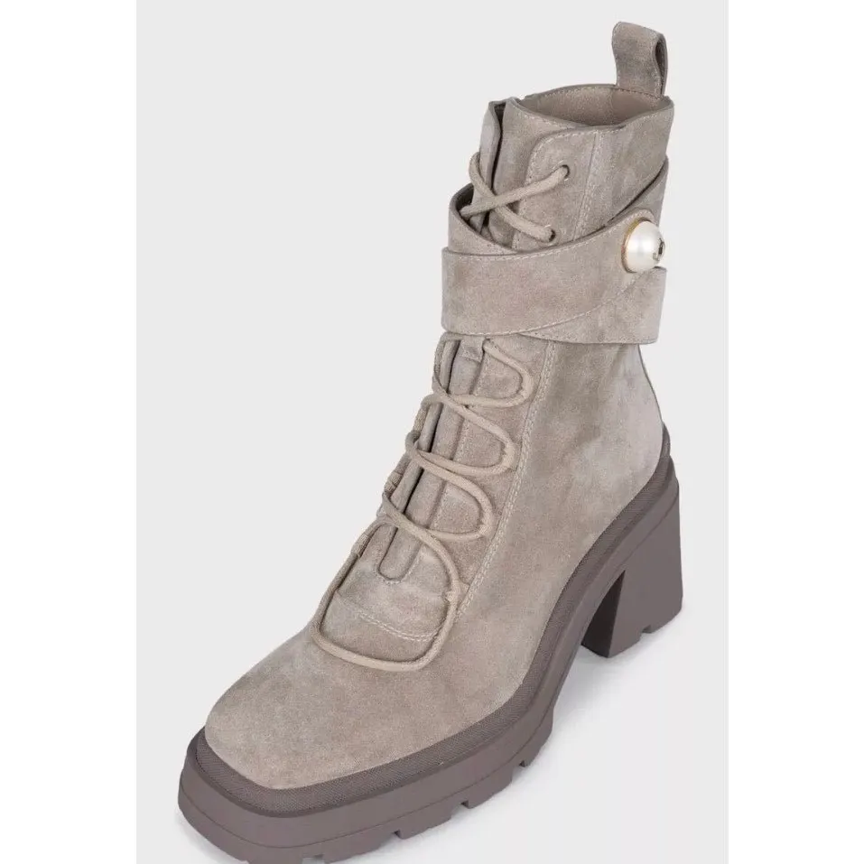 Jimmy Choo NWB Jimmy Choo Noemi Gray Suede Lace-Up Boots Gold Hardware Sz.37.5 pre-owned Grey Suede Never worn, with tag - Inside View