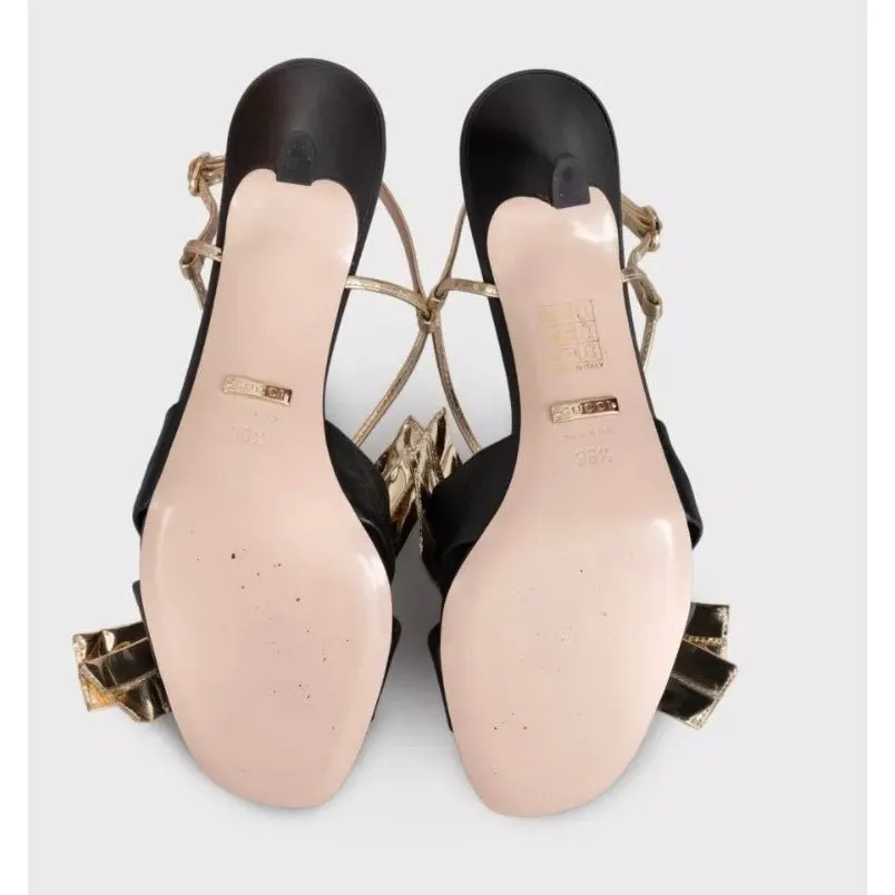 Gucci NWB Gucci Gold Leather Bow Sandals Pre-Fall 2019 - Size 36.5 Pre-owned Gold Leather Never worn - Box View