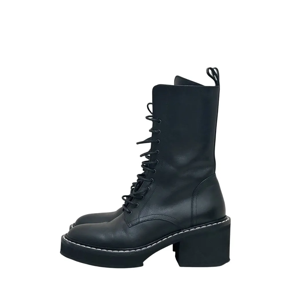 Khaite Black Leather Combat Boots Sz.38.5 Pre-owned Black Leather Good - Front View