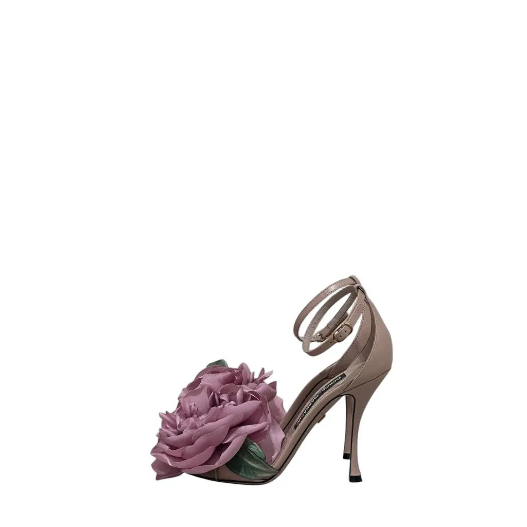 Dolce & Gabbana NWB Dolce & GabbanaDesirée Floral Stiletto Sandals Pink SZ.37 pre-owned Pink Satin Good - Front View