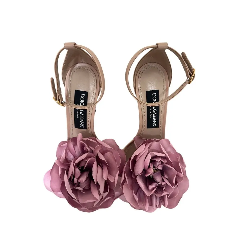 Dolce & Gabbana NWB Dolce & GabbanaDesirée Floral Stiletto Sandals Pink SZ.37 pre-owned Pink Satin Good - Back View