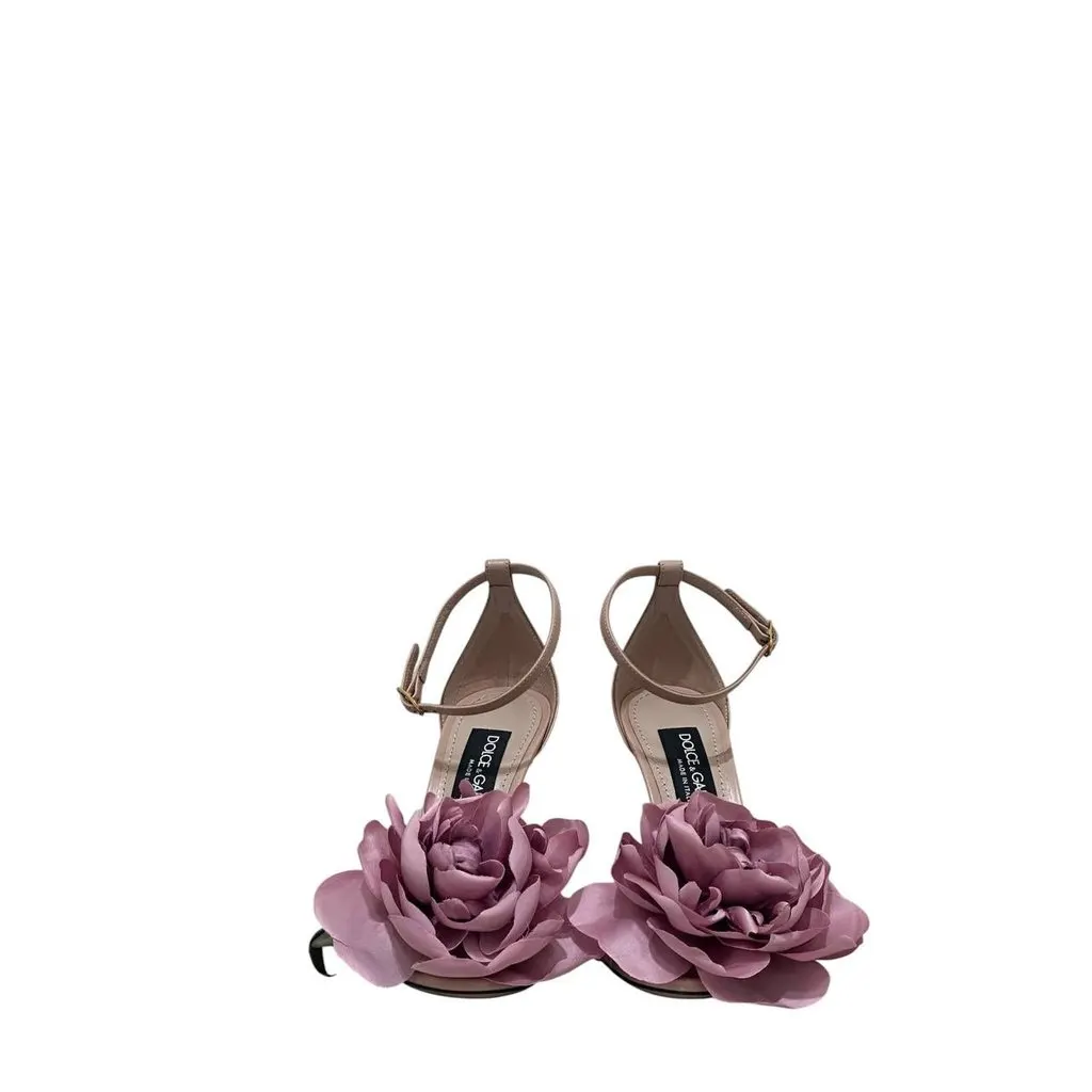 Dolce & Gabbana NWB Dolce & GabbanaDesirée Floral Stiletto Sandals Pink SZ.37 pre-owned Pink Satin Good - Inside View