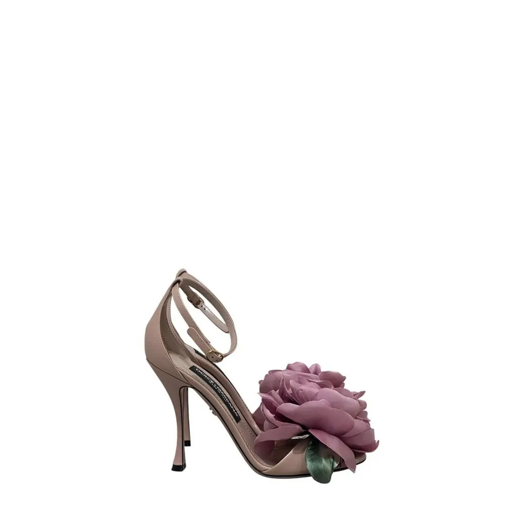 Dolce & Gabbana NWB Dolce & GabbanaDesirée Floral Stiletto Sandals Pink SZ.37 pre-owned Pink Satin Good - Model View