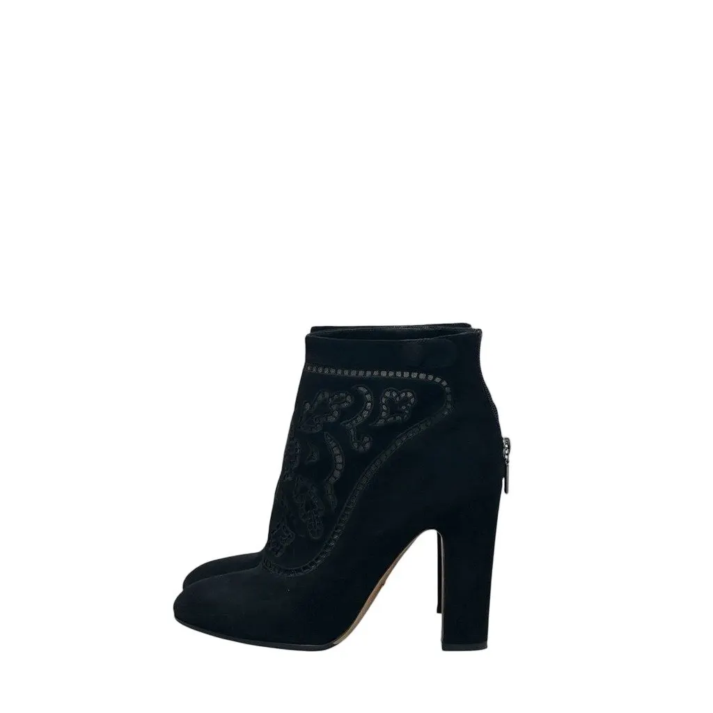 Gucci Black Suede Embroidered Ankle Boots EU 37 Pre-owned Black Suede Good - Front View