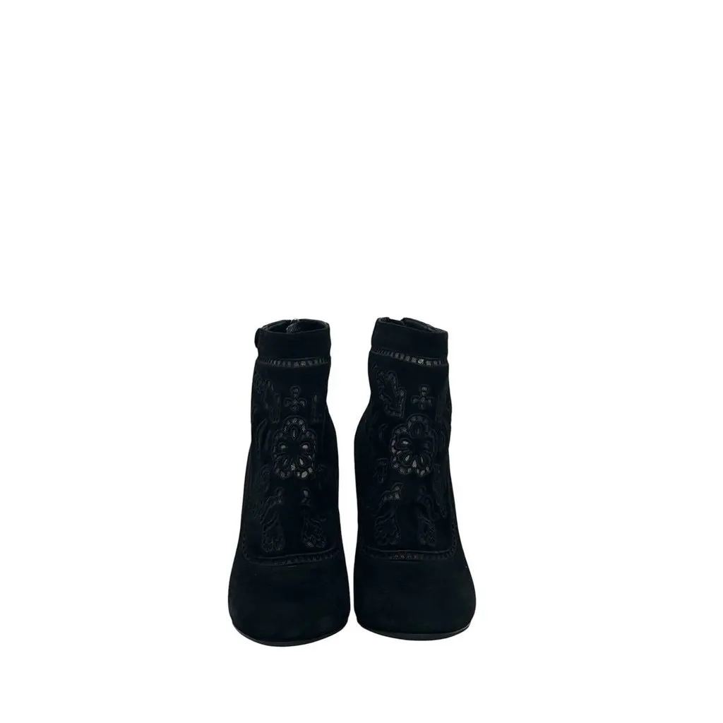 Gucci Black Suede Embroidered Ankle Boots EU 37 Pre-owned Black Suede Good - Model View