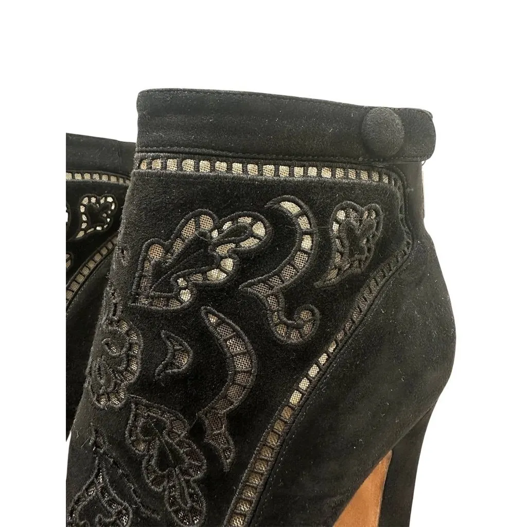 Gucci Black Suede Embroidered Ankle Boots EU 37 Pre-owned Black Suede Good - Box View