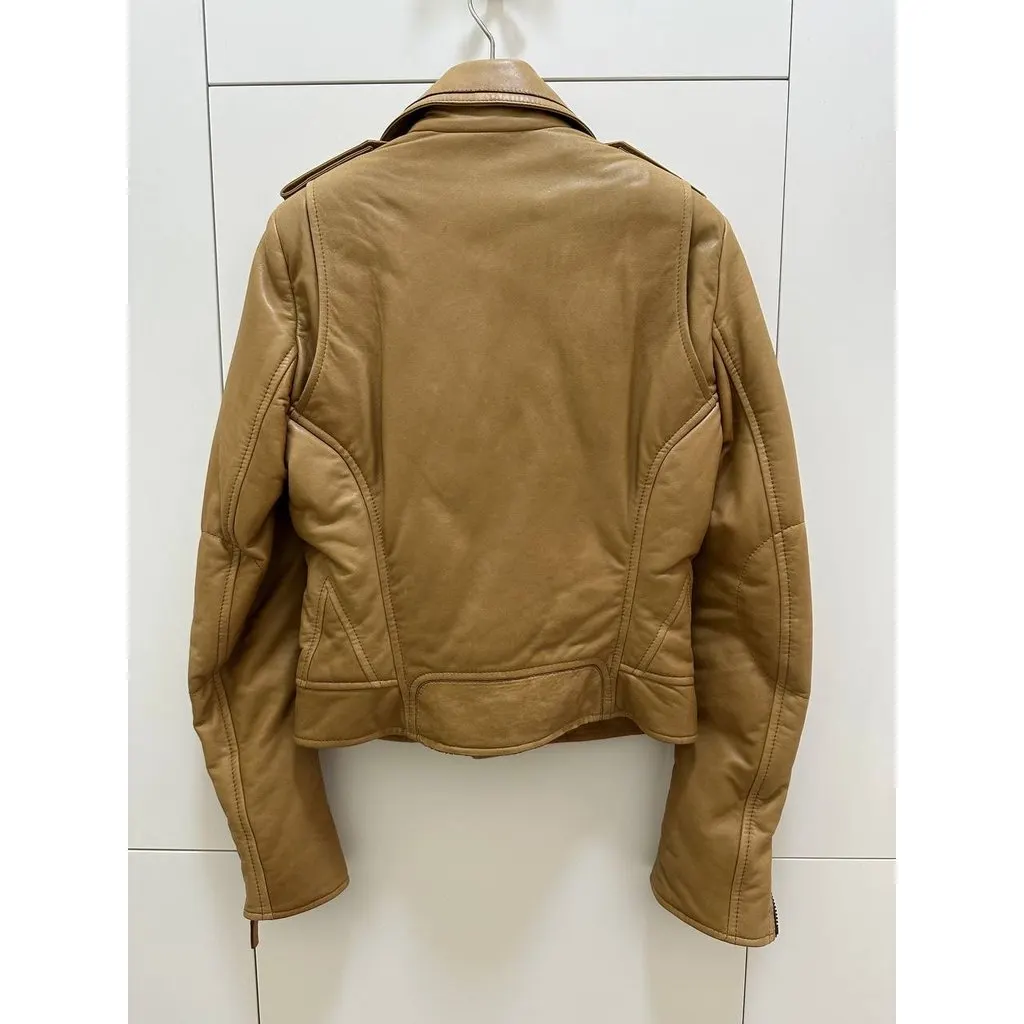 Balenciaga 2009 Tan Khaki Lamb Leather Biker Jacket Sz.40 Pre-owned MultiColor Leather Good - Inside View