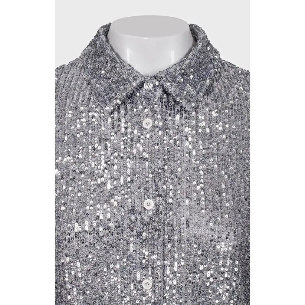 Tom Ford SS22 Silver Sequin Blouse Sz.42 Pre-owned Silver Polyester Good - Inside View
