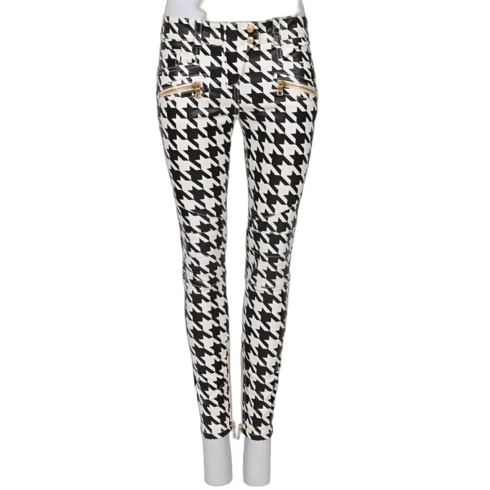 Balmain Houndstooth Tapered Pants - FR 38/M Pre-owned Red Cotton Good - Front View