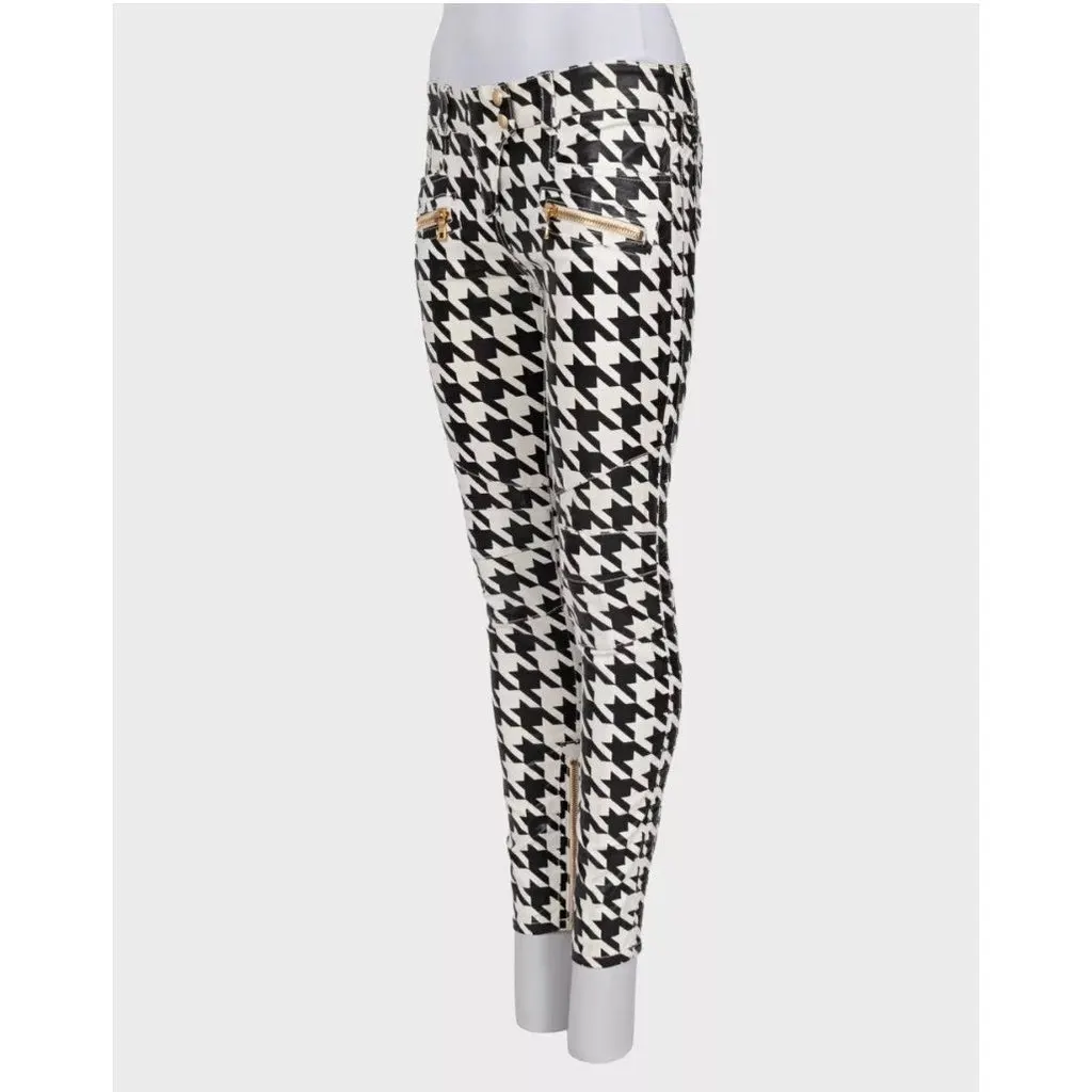 Balmain Houndstooth Tapered Pants - FR 38/M Pre-owned Red Cotton Good - Back View