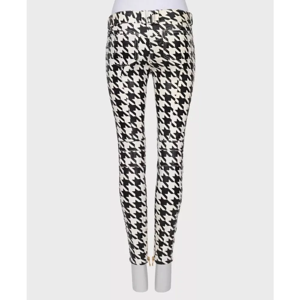 Balmain Houndstooth Tapered Pants - FR 38/M Pre-owned Red Cotton Good - Inside View