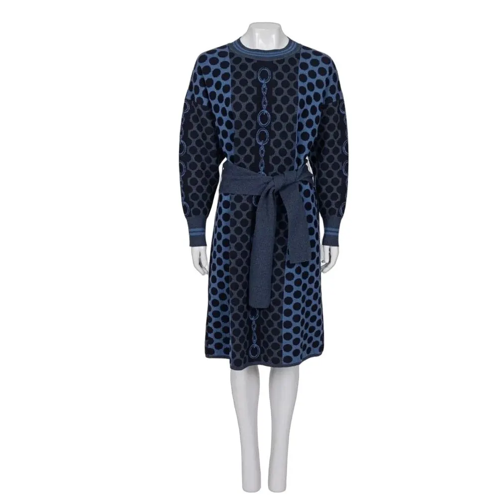 Hermès NWOT Hermès Navy Blue Wool Polka Dot Oversized Dress EU 34 XS pre-owned Navy Wool Never worn - Front View