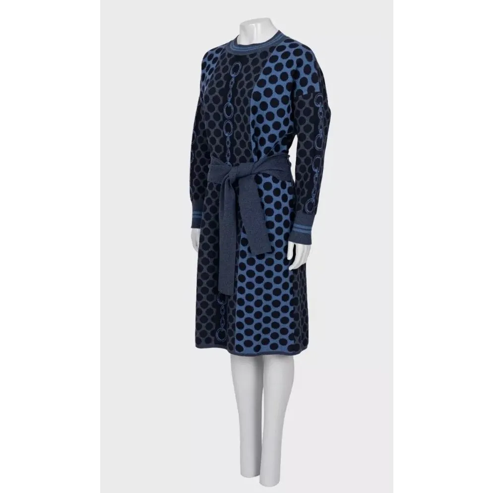 Hermès NWOT Hermès Navy Blue Wool Polka Dot Oversized Dress EU 34 XS pre-owned Navy Wool Never worn - Inside View