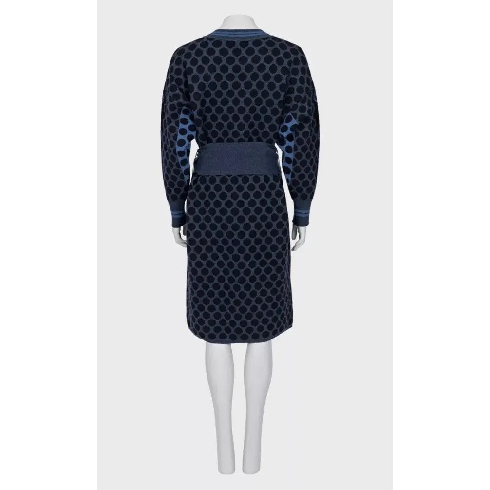 Hermès NWOT Hermès Navy Blue Wool Polka Dot Oversized Dress EU 34 XS pre-owned Navy Wool Never worn - Model View