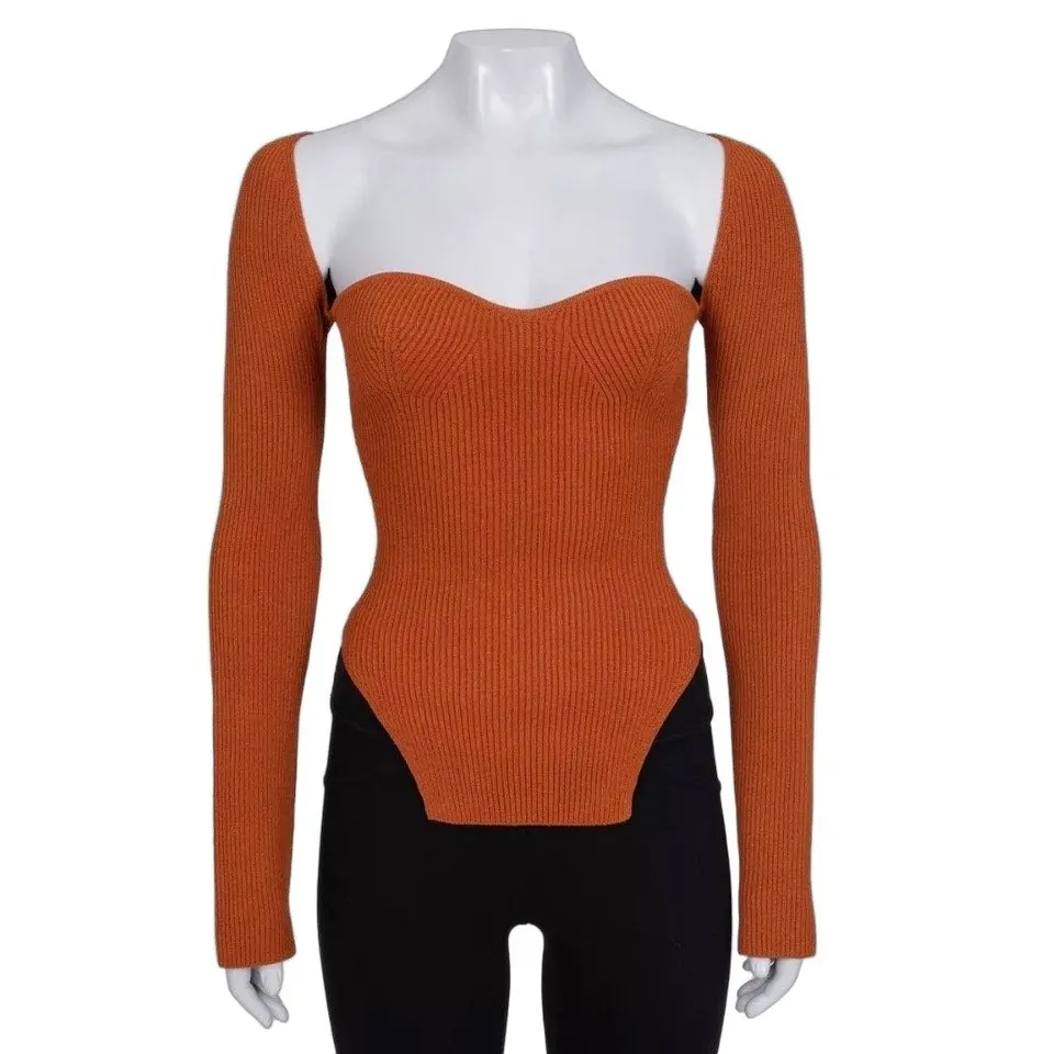 Khaite NWT KHAITE Orange Ribbed Long Sleeve Top - Size S Pre-owned Orange Polyester Never worn, with tag - Front View