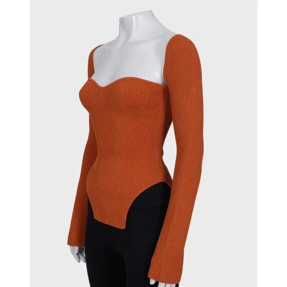 Khaite NWT KHAITE Orange Ribbed Long Sleeve Top - Size S Pre-owned Orange Polyester Never worn, with tag - Back View