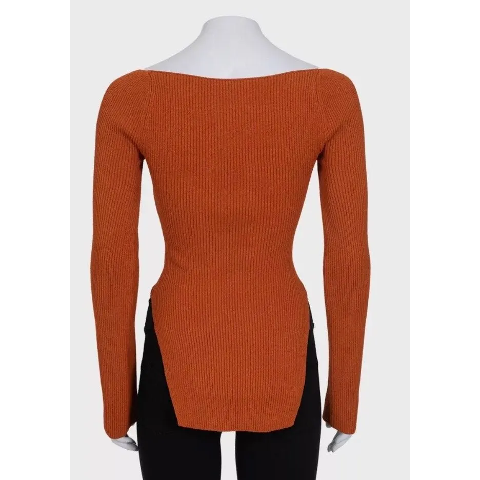 Khaite NWT KHAITE Orange Ribbed Long Sleeve Top - Size S Pre-owned Orange Polyester Never worn, with tag - Inside View