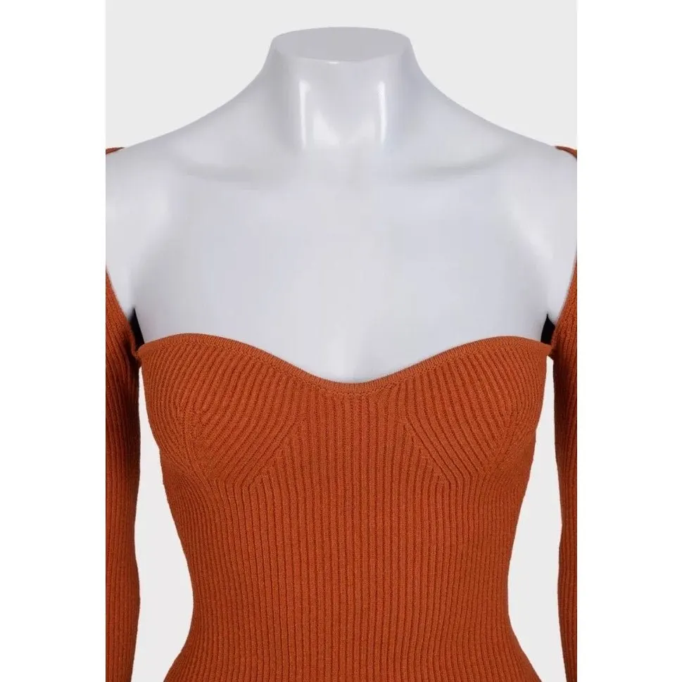 Khaite NWT KHAITE Orange Ribbed Long Sleeve Top - Size S Pre-owned Orange Polyester Never worn, with tag - Model View