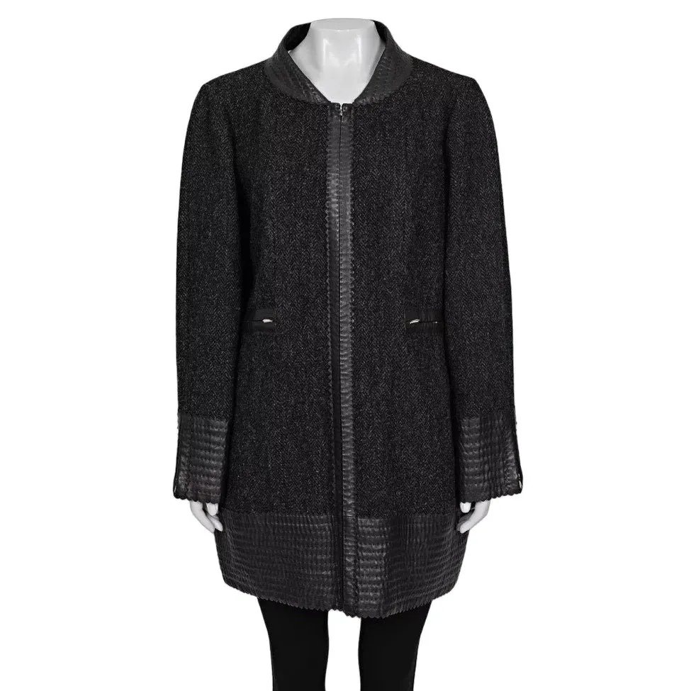 Chanel NWOT Chanel Black Straight Silver Hardware Coat Sz.XL Pre-owned Black Never worn - Front View