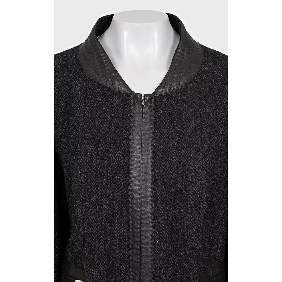 Chanel NWOT Chanel Black Straight Silver Hardware Coat Sz.XL Pre-owned Black Never worn - Model View