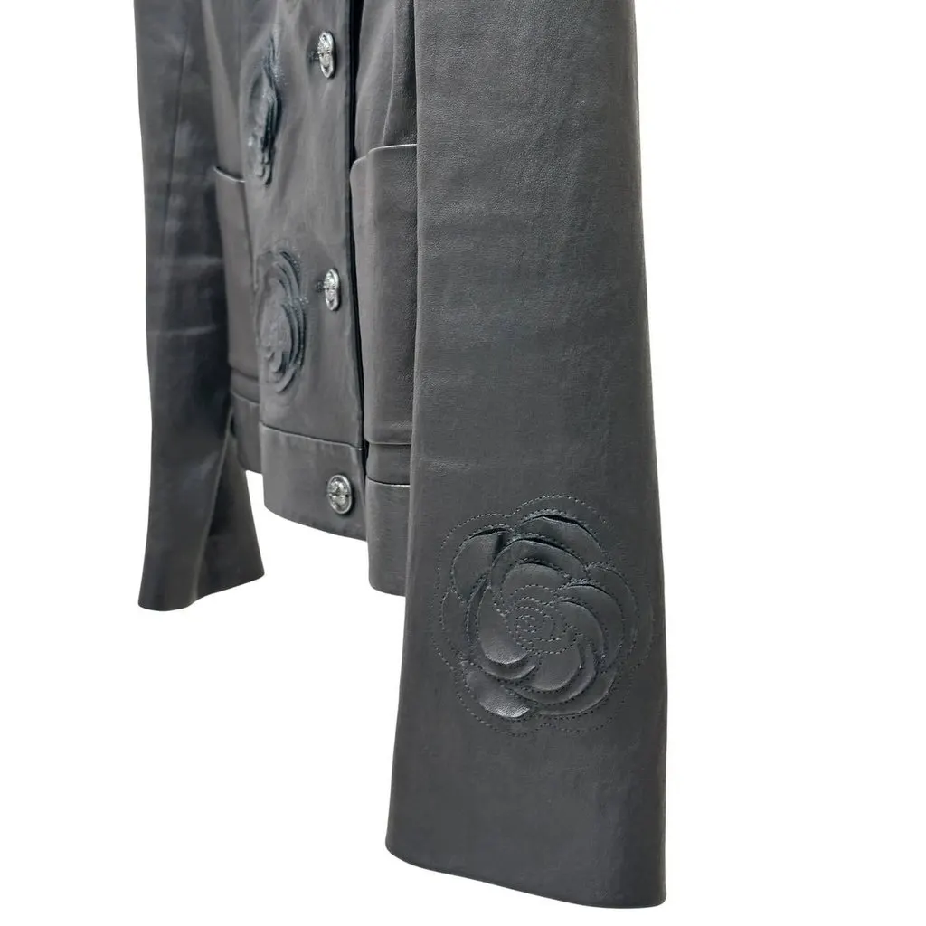 Chanel Black Lambskin Camellia Métiers d’art 2008/09 Jacket FR 36 Pre-owned Camel Leather Good - Inside View