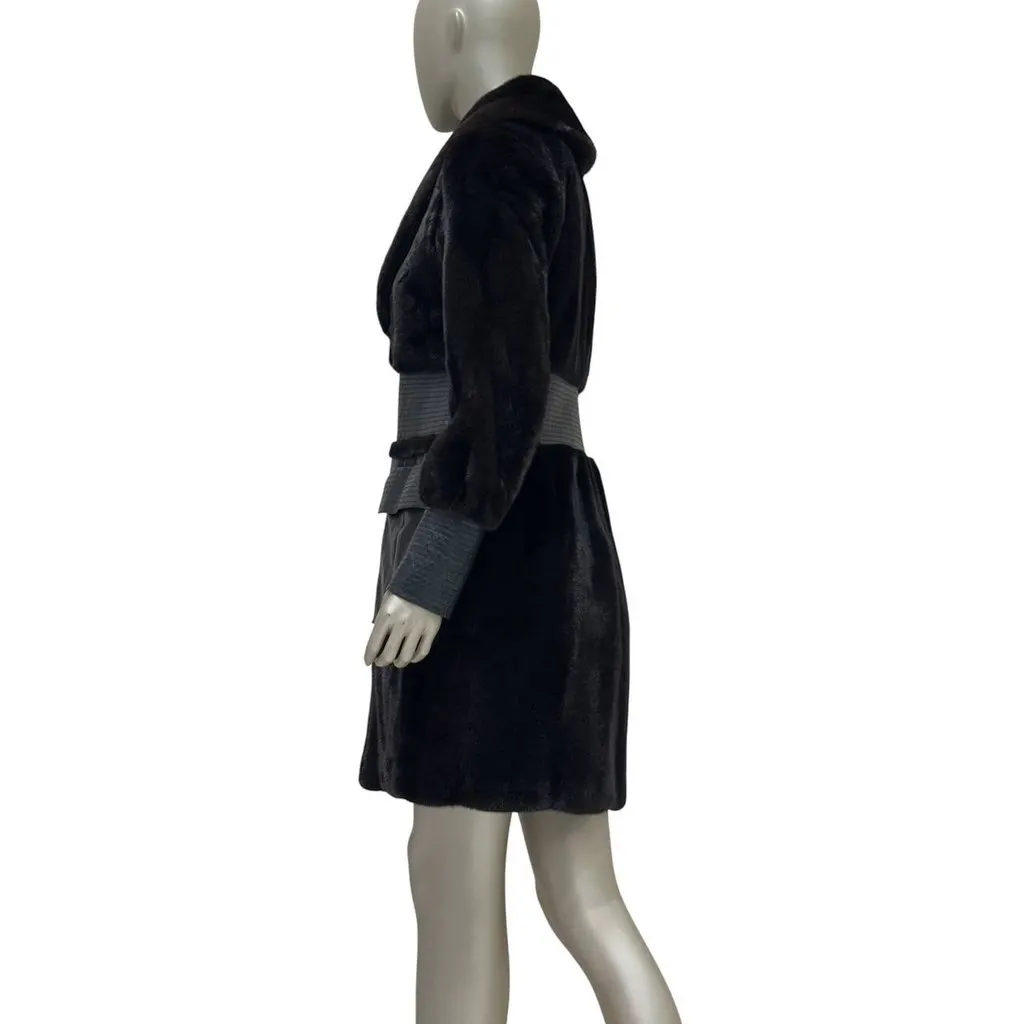 Unsigned Christian Dior Vintage Mink Fur Coat Sz.38 Pre-owned Brown Leather Good - Back View