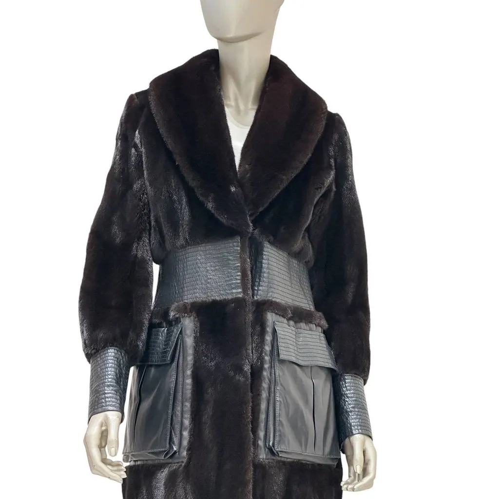 Unsigned Christian Dior Vintage Mink Fur Coat Sz.38 Pre-owned Brown Leather Good - Inside View