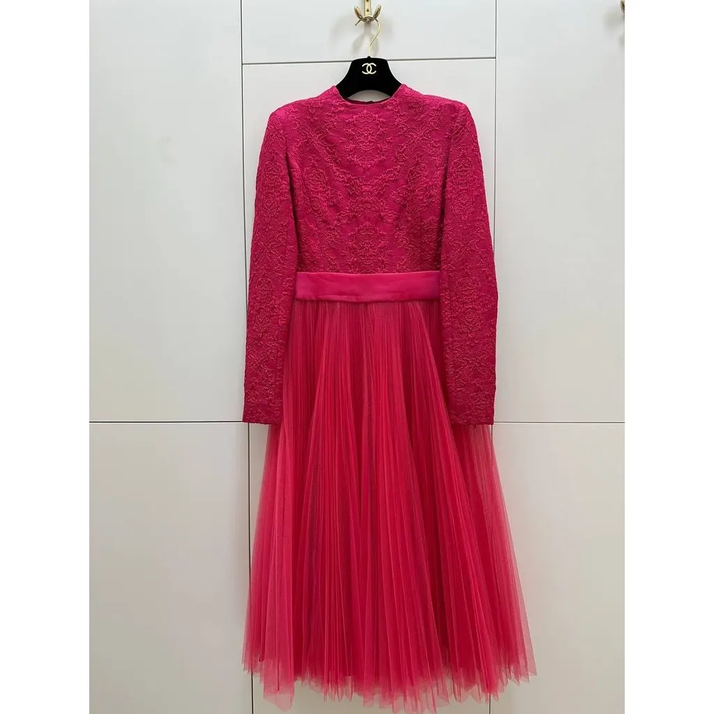 Unsigned Christian Dior FW12 Fuchsia Pink Tulle Dress Sz.38 Pre-owned Pink Satin Good - Back View