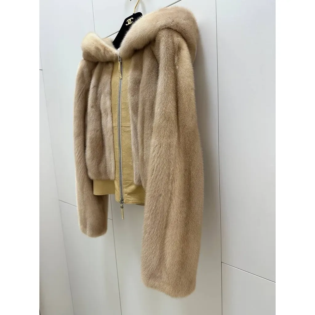 Dior Christian Jacket with Oversized Hood Sz.40 Pre-owned Beige Silk Good - Inside View