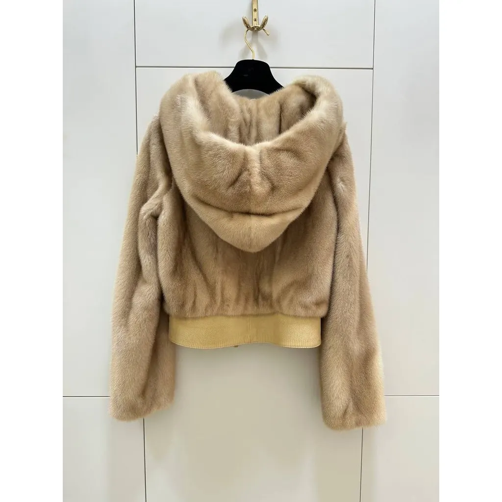 Dior Christian Jacket with Oversized Hood Sz.40 Pre-owned Beige Silk Good - Model View