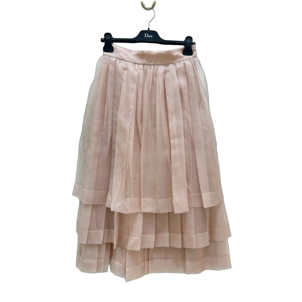 Dior Blush Pink Pleated Silk Skirt Sz.40 Pre-owned Pink Silk Good - Front View