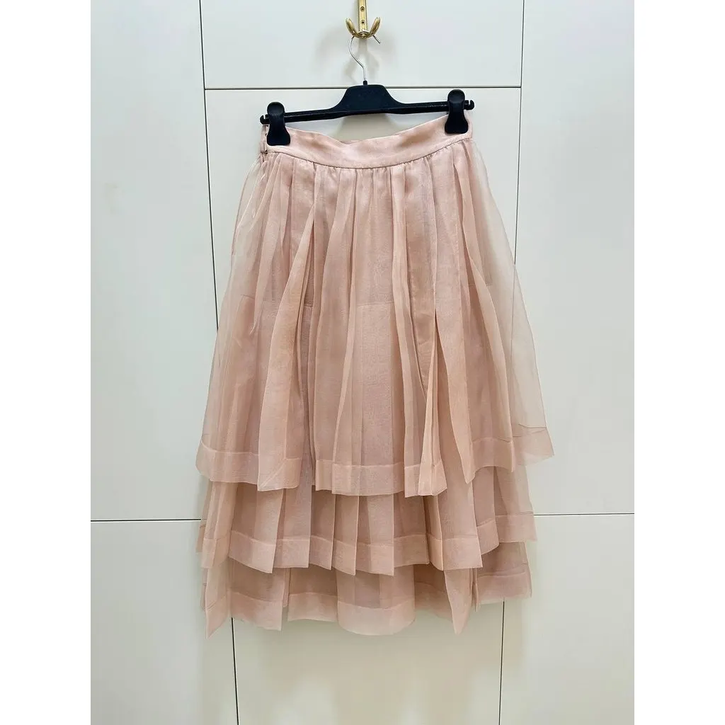 Dior Blush Pink Pleated Silk Skirt Sz.40 Pre-owned Pink Silk Good - Back View