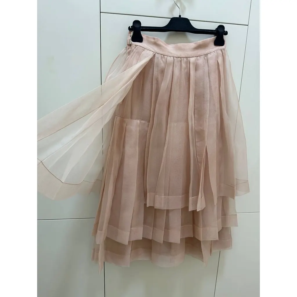 Dior Blush Pink Pleated Silk Skirt Sz.40 Pre-owned Pink Silk Good - Inside View