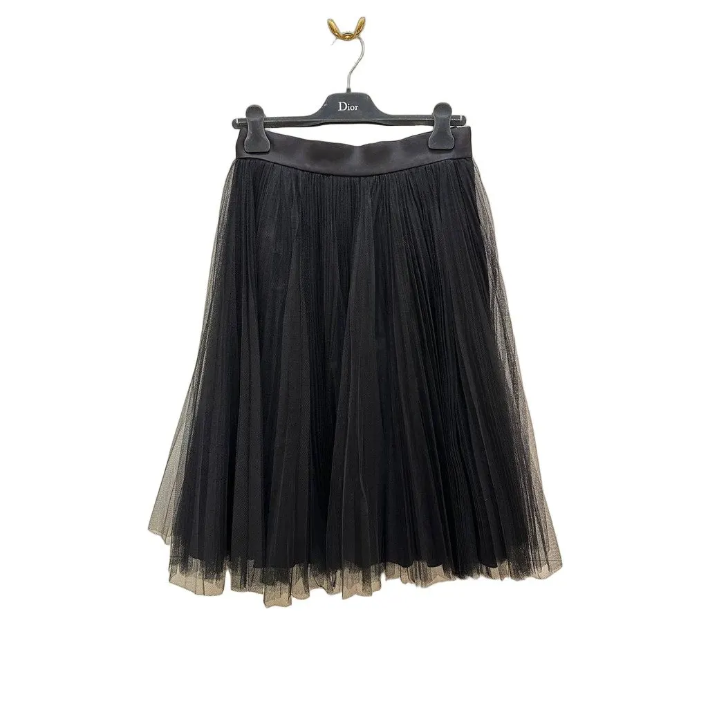 Unsigned Christian Dior Black Pleated Midi Skirt Sz.38 Pre-owned