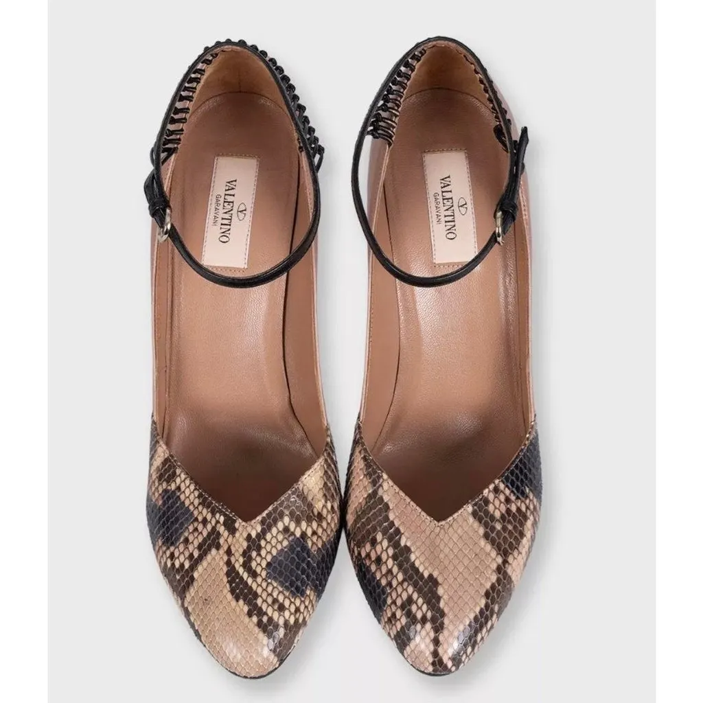 Valentino Beige Leather & Snakeskin Stiletto Pumps EU 40 Pre-owned Beige Leather Good - Back View