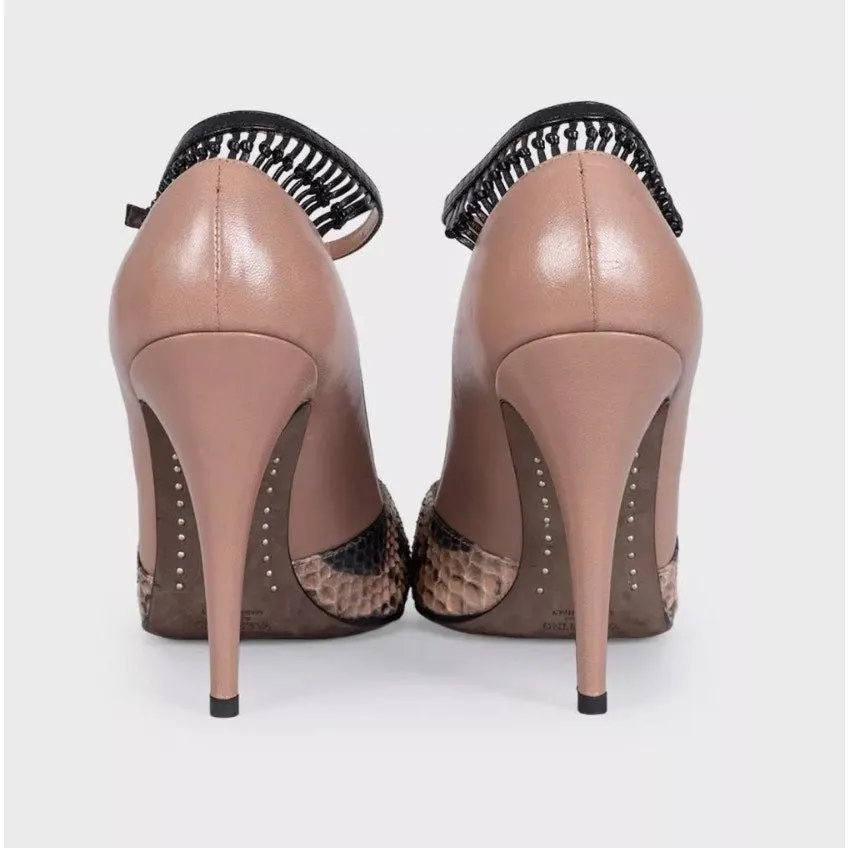 Valentino Beige Leather & Snakeskin Stiletto Pumps EU 40 Pre-owned Beige Leather Good - Model View