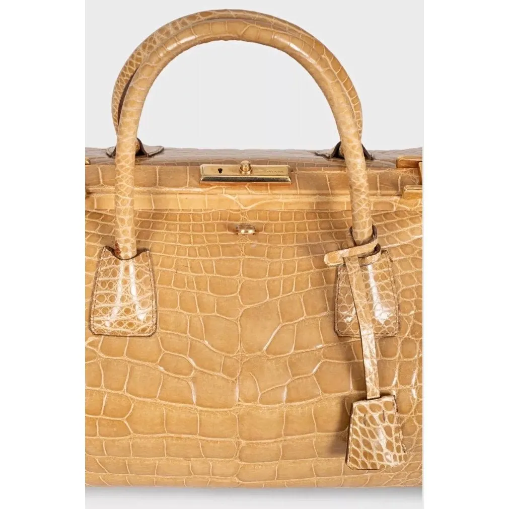 Prada Beige Leather Animal Print Handbag Pre-owned Beige Leather Good - Box View