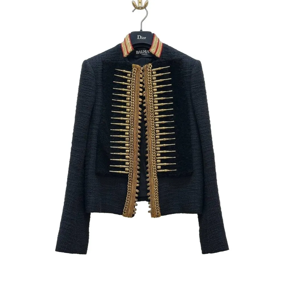 Balmain Military Jacket Sz.38 Pre-owned Black Cotton Good - Front View
