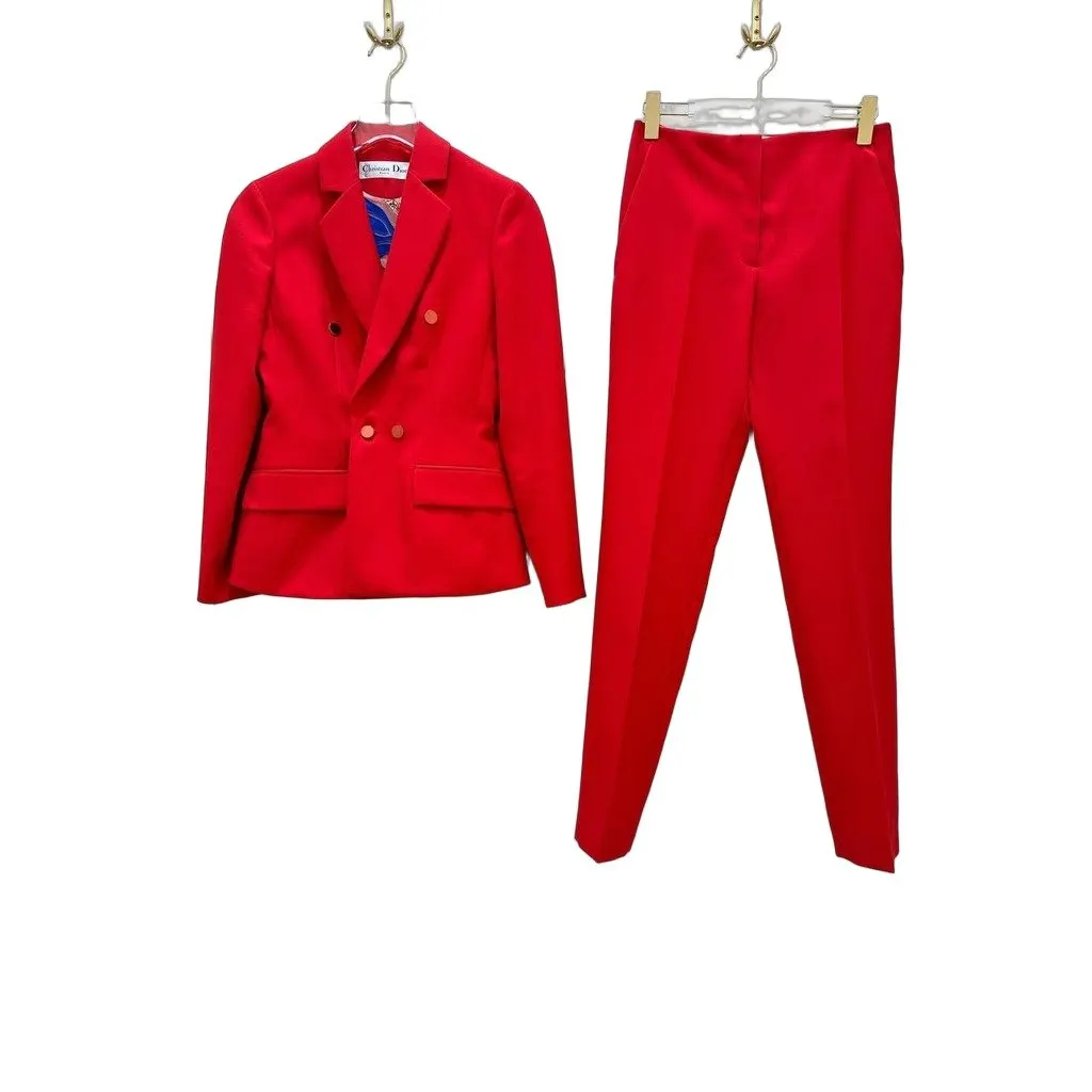 Unsigned Red Wool Two-Piece Suit Sz.38 Pre-owned