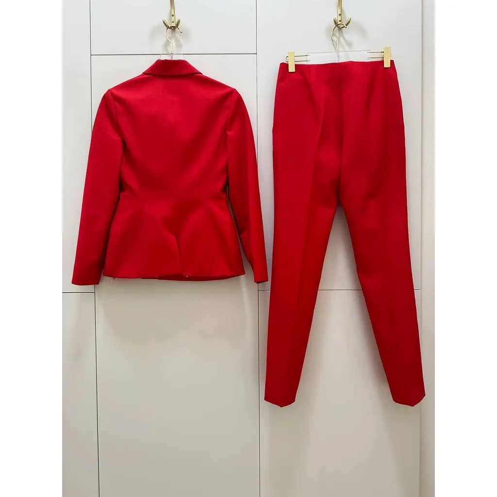 Unsigned Red Wool Two-Piece Suit Sz.38 Pre-owned Red Wool Good - Inside View
