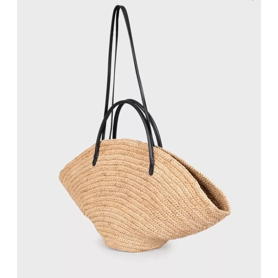 Jil Sander NWT Jil Sander Sombrero Straw & Leather Tote Bag Pre-owned Red Leather Never worn, with tag - Back View